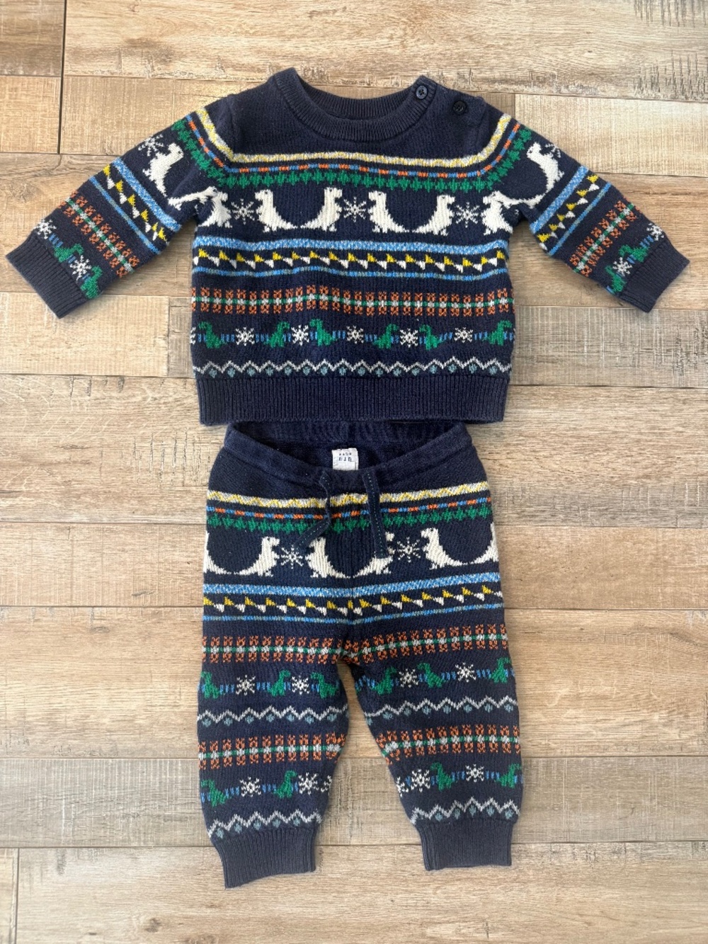 Baby Gap Dino Dinosaur Fair Isle Sweater Pant Matching Set 6-12